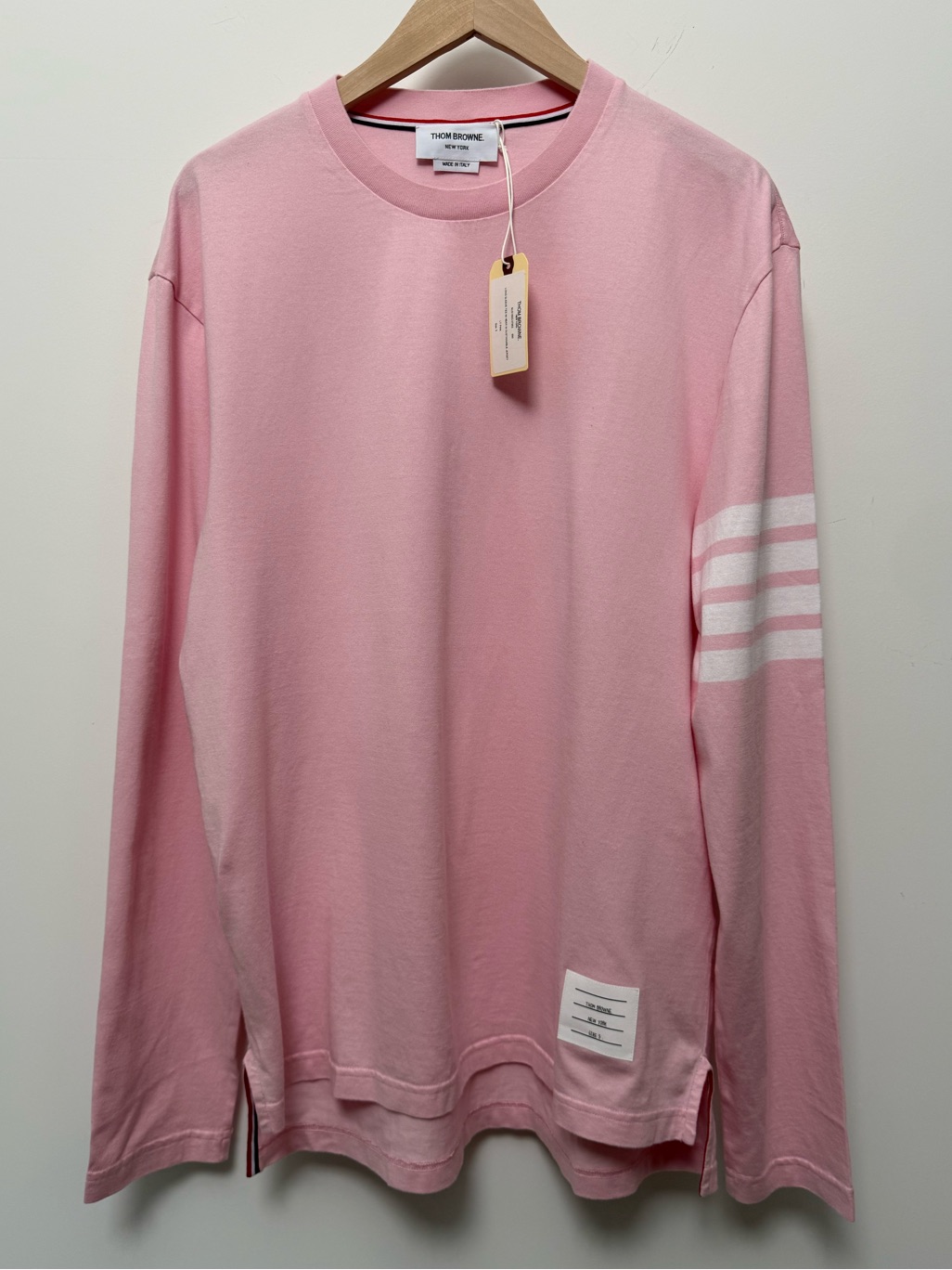 Thom Browne 4-Bar Long Sleeve Tee Pink Size 5 Nwt Made In Italy Cotton